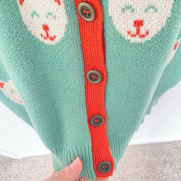 ModCloth 😻 Cat Cardigan 100% Cotton Green Teal with Orange White Accents Kitty S - Picture 5 of 10